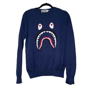 BAPE Shark Crewneck Sweater Navy Blue Mens L